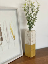 Load image into Gallery viewer, Hand-painted Yellow & White Wooden Vase