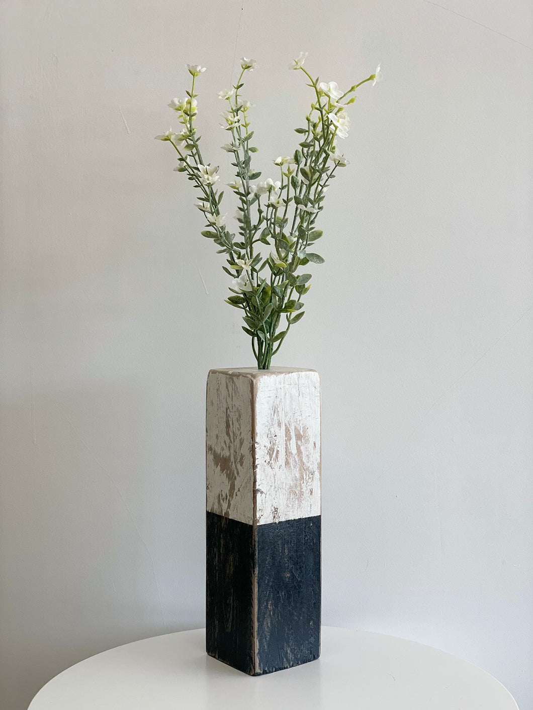 Hand-painted Black & White Wooden Vase