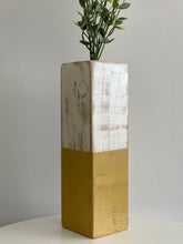 Load image into Gallery viewer, Hand-painted Yellow &amp; White Wooden Vase
